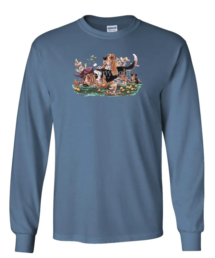 Basset Hound - Group With Rabbits - Caricature - Long Sleeve T-Shirt