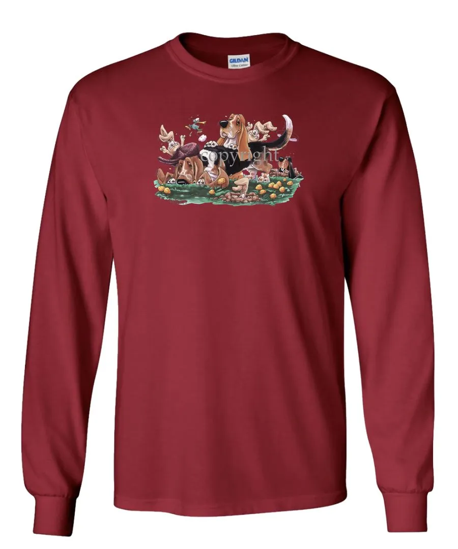 Basset Hound - Group With Rabbits - Caricature - Long Sleeve T-Shirt