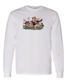 Basset Hound - Group With Rabbits - Caricature - Long Sleeve T-Shirt