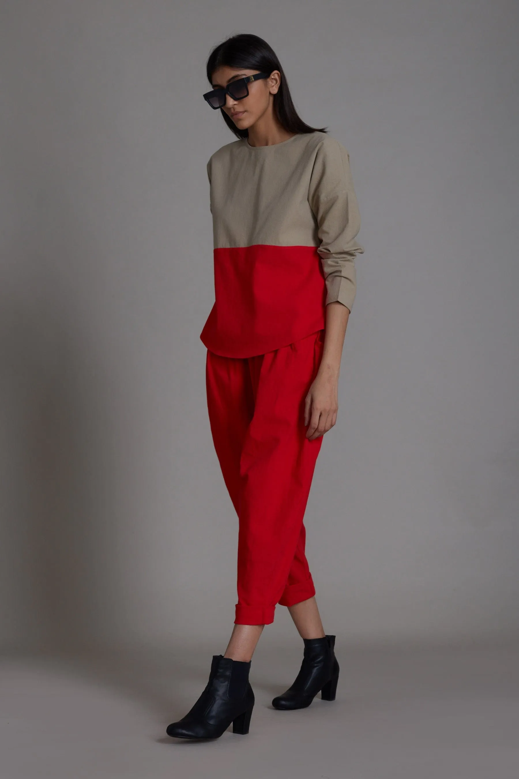 Beige & Red Rekin Top