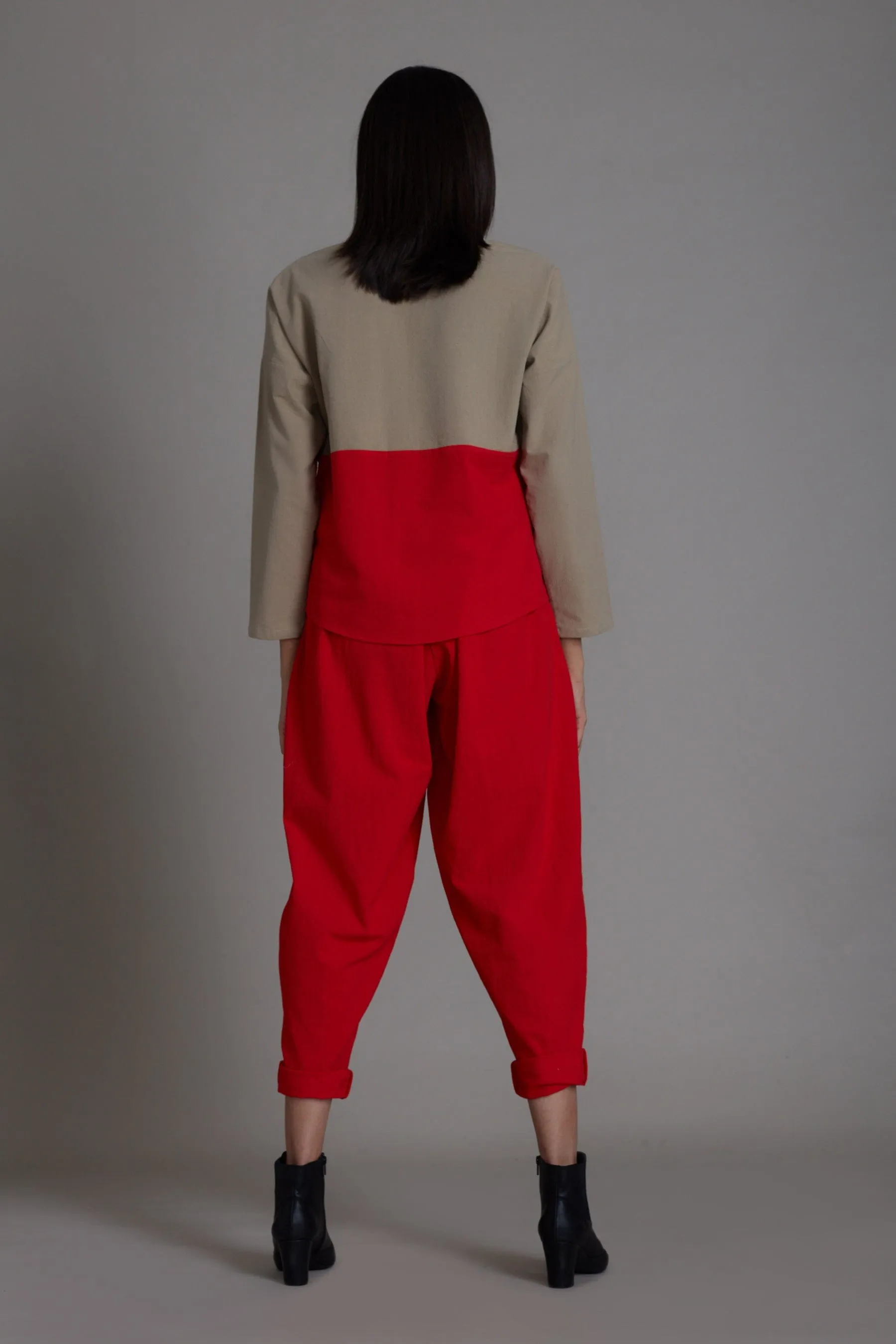 Beige & Red Rekin Top