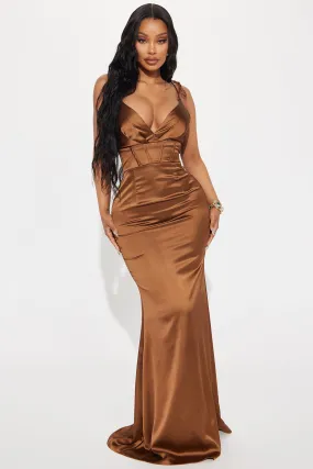 Bernadette Satin Gown - Chocolate