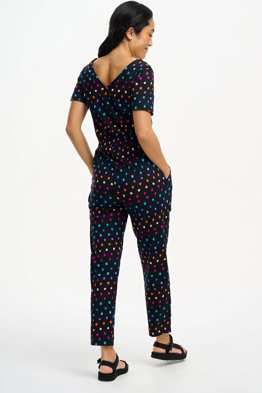 Bianca Jersey Jumpsuit - Black, Rainbow Painterly Spot