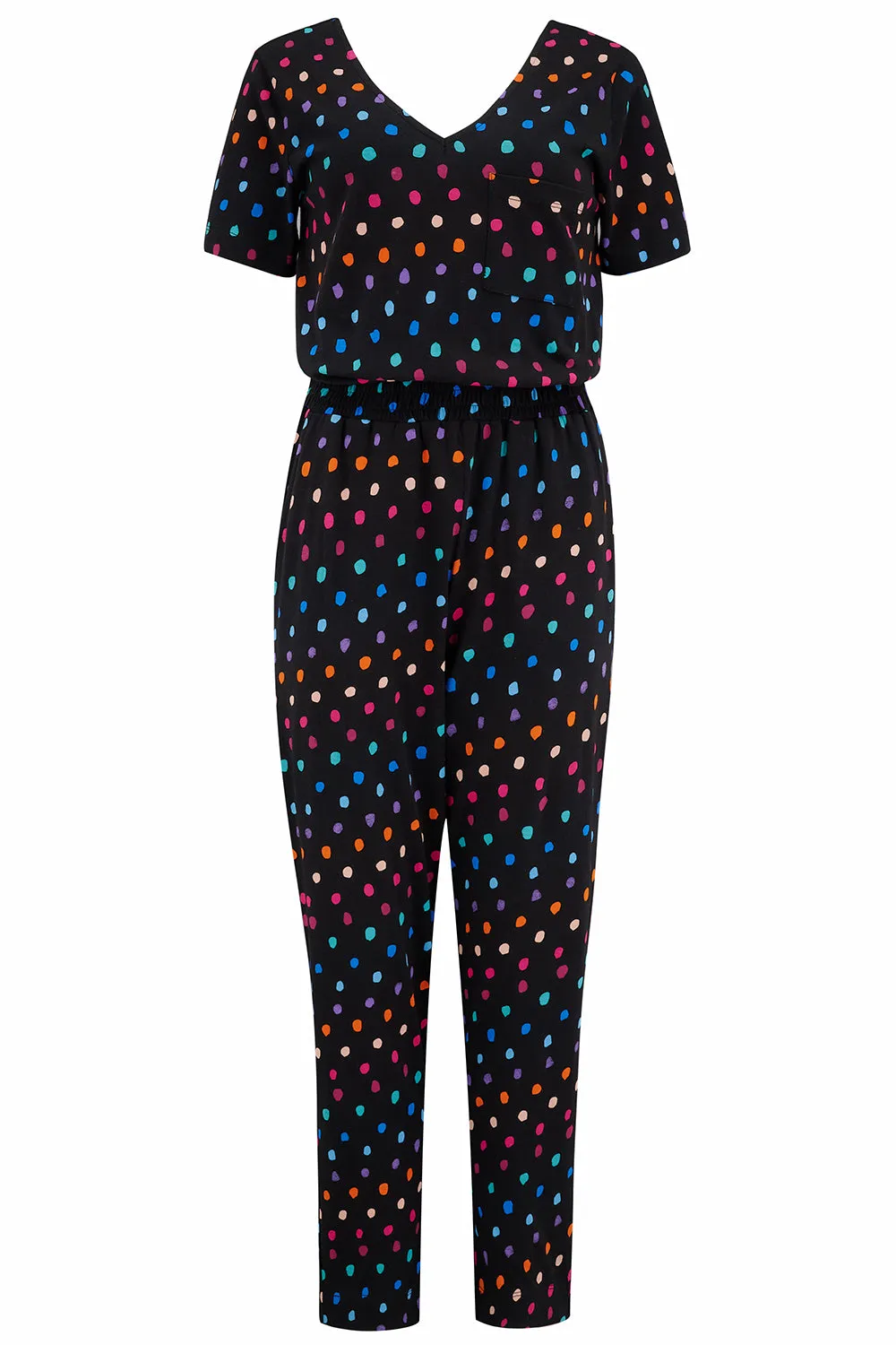 Bianca Jersey Jumpsuit - Black, Rainbow Painterly Spot