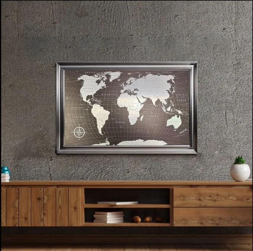 Black Map On Aluminium Panel Picture