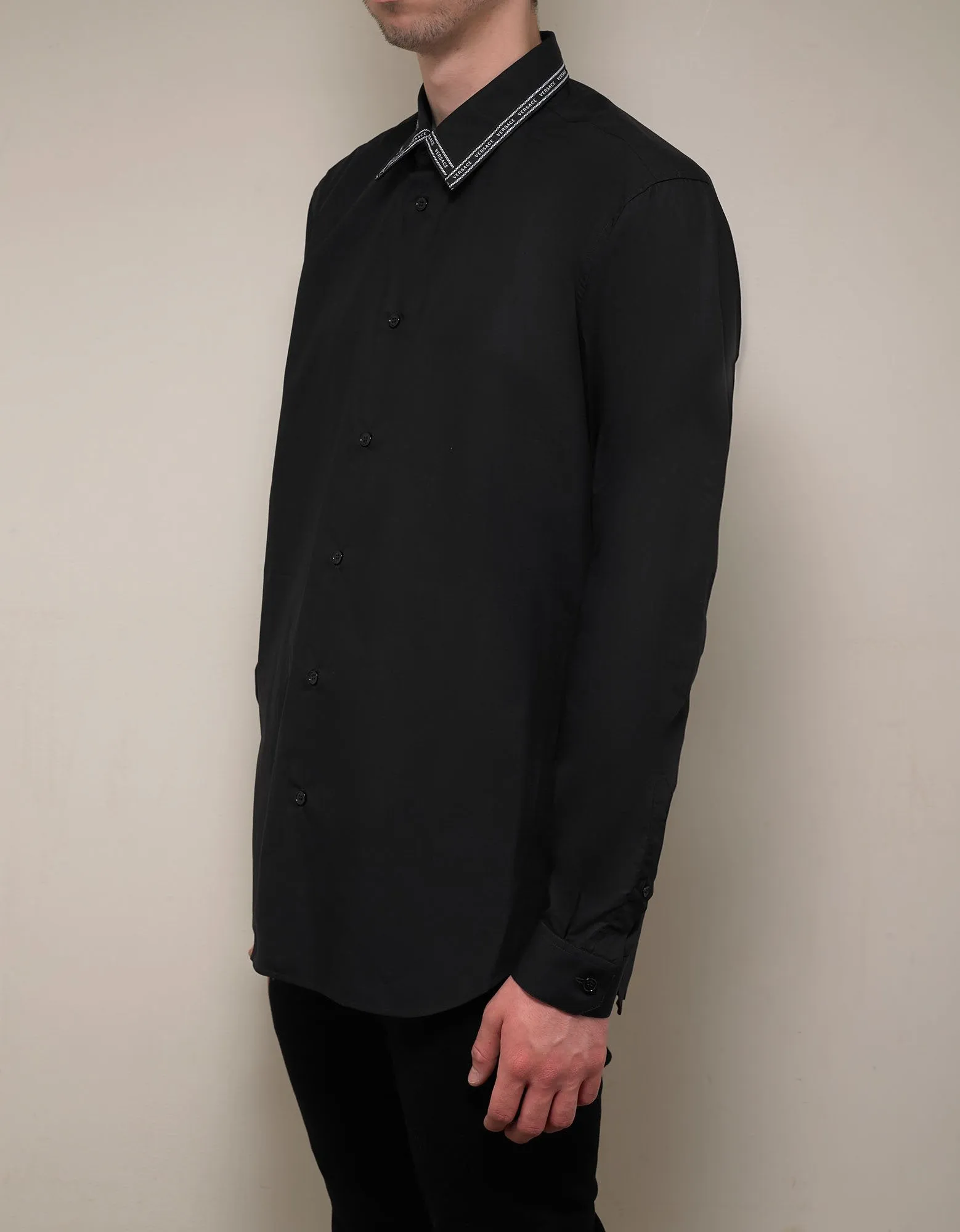 Black Nastro Logo Trim Collar Shirt