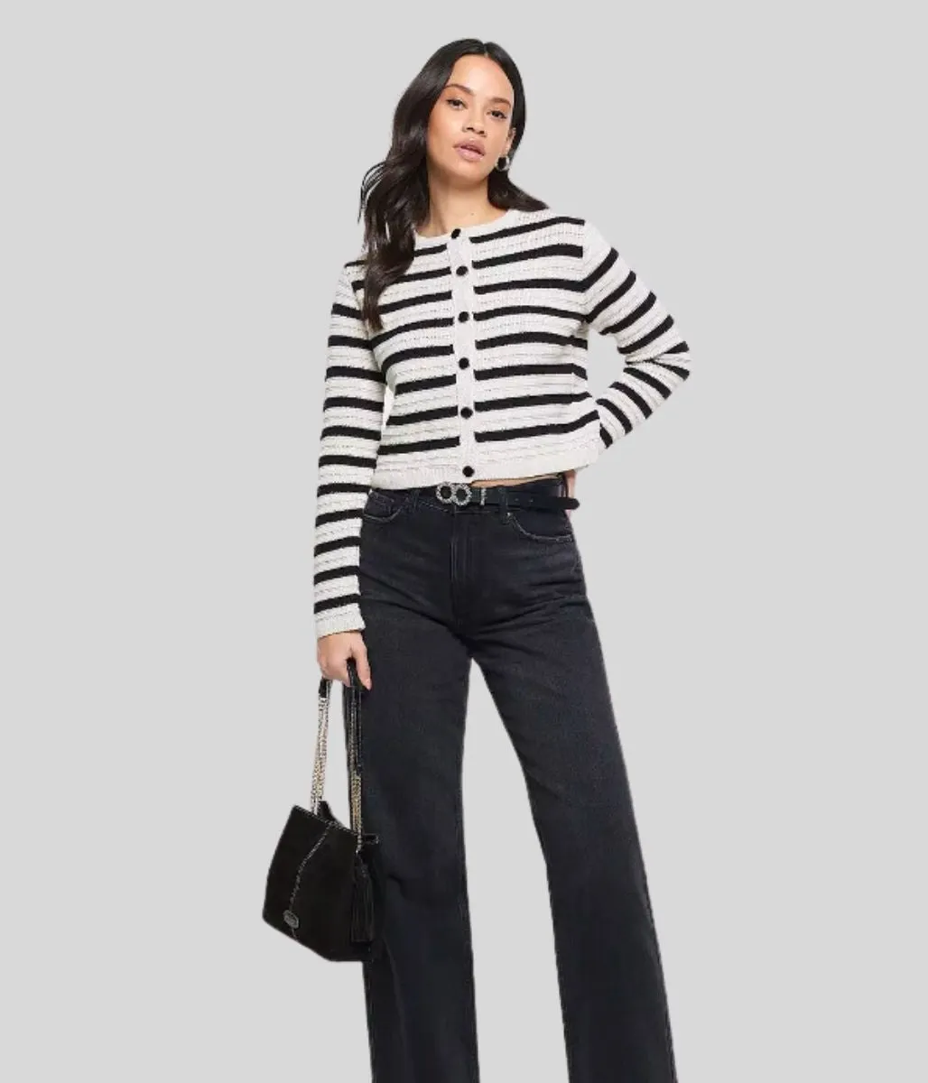 Black Stripe Textured Knit Cardigan