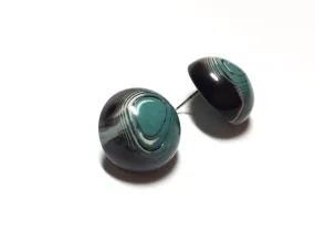 Blue & Black Agate Retro Button Stud Earrings