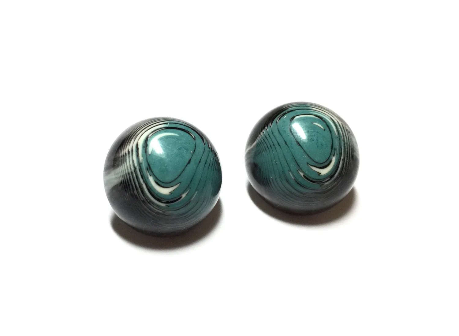 Blue & Black Agate Retro Button Stud Earrings