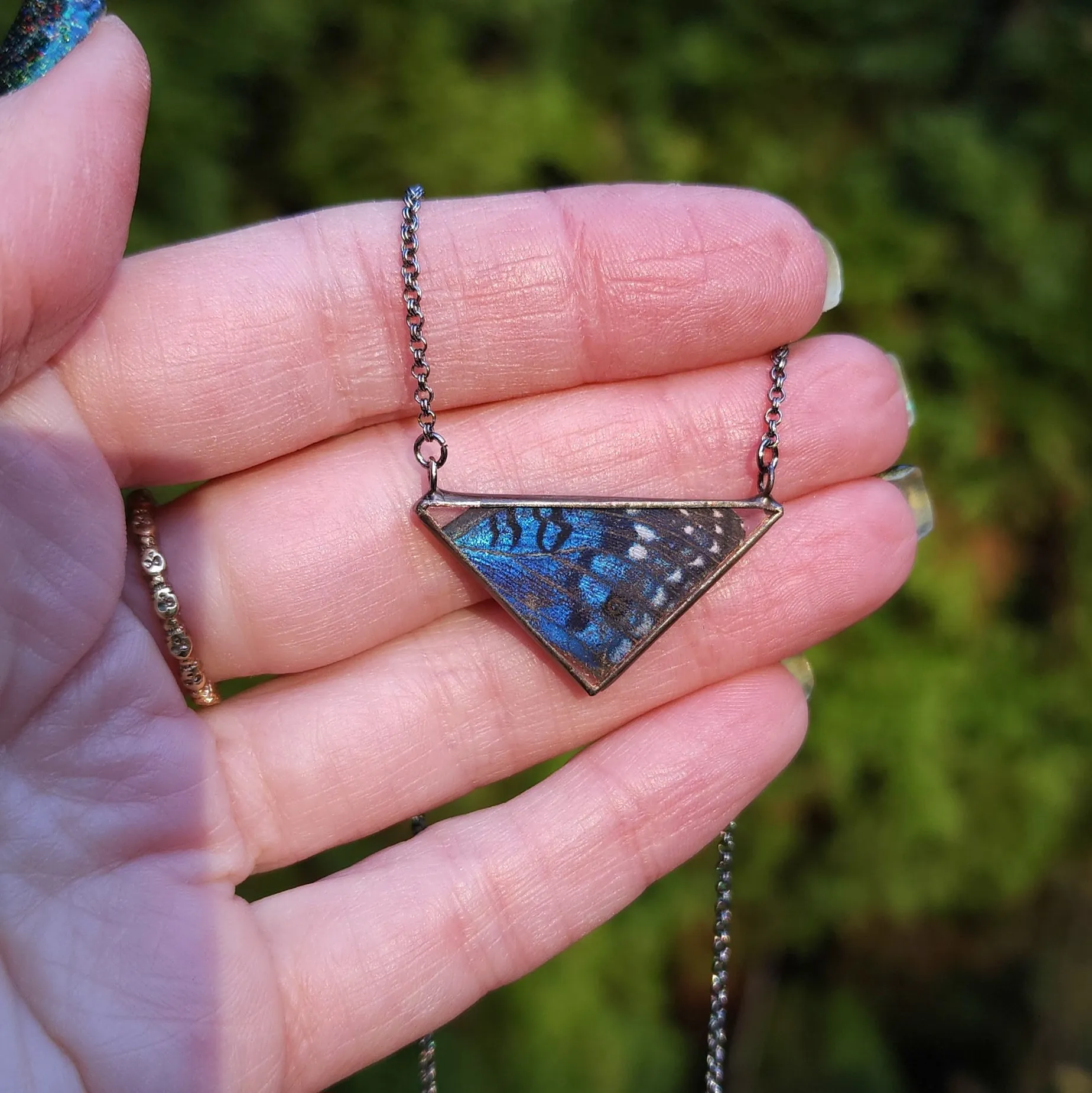 Blue Buck-Eye Butterfly Cardinal Necklace