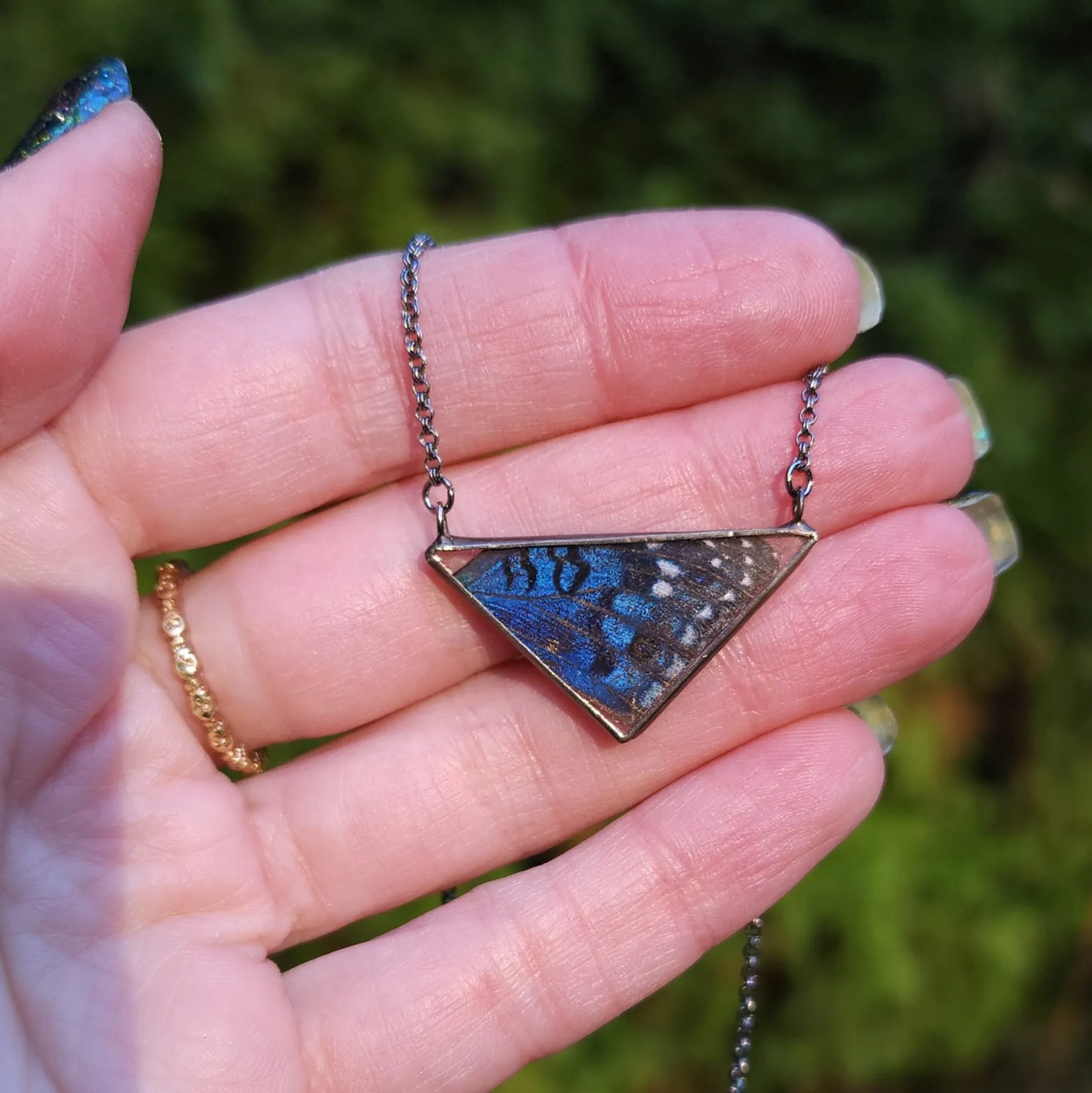 Blue Buck-Eye Butterfly Cardinal Necklace