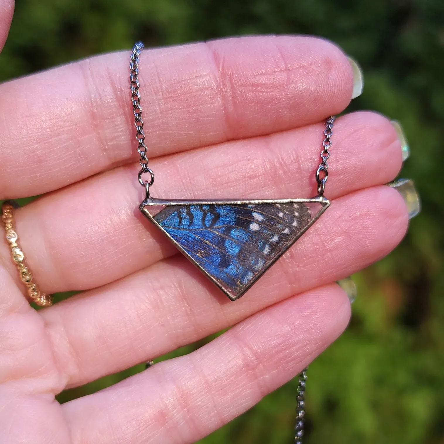 Blue Buck-Eye Butterfly Cardinal Necklace