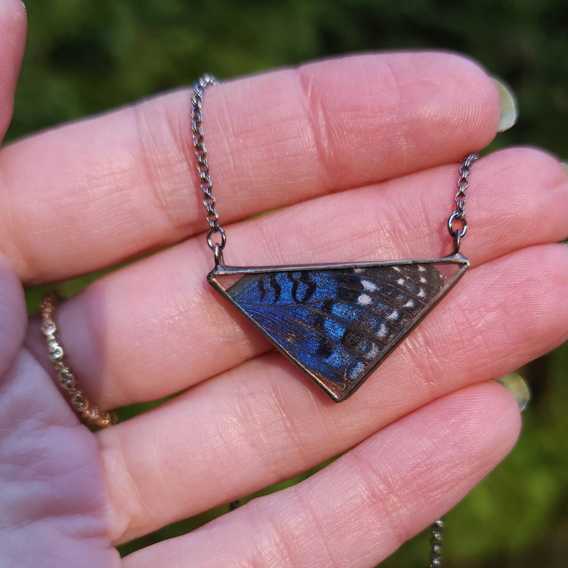 Blue Buck-Eye Butterfly Cardinal Necklace