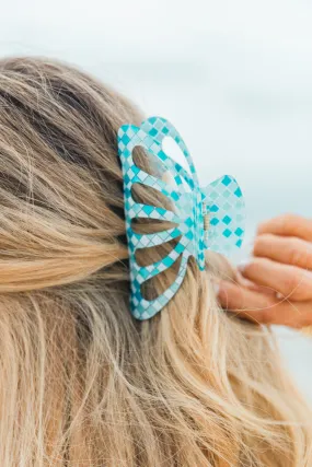 Blue Checkered Hair Clip