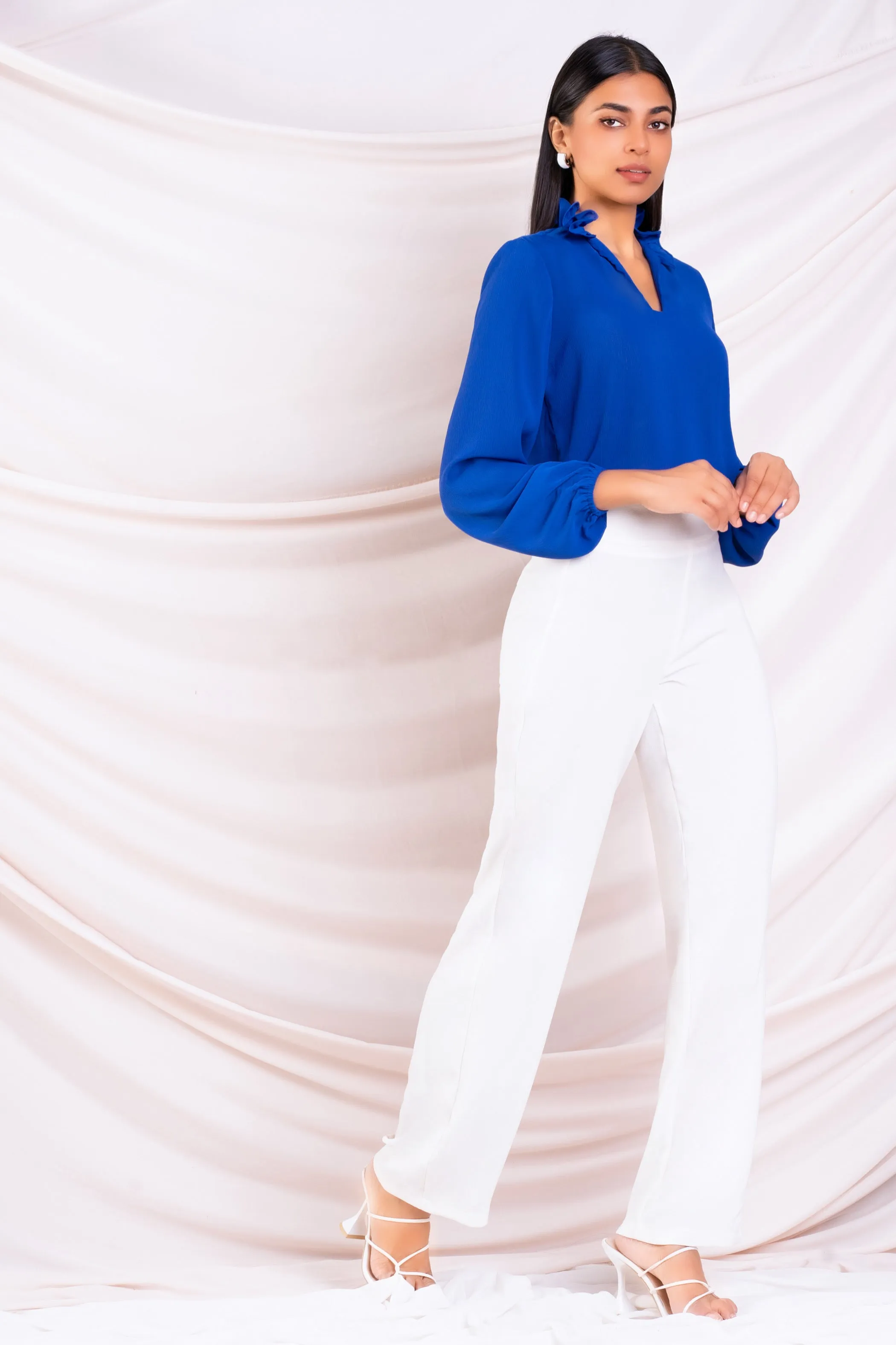 Blue Frill Detail Top