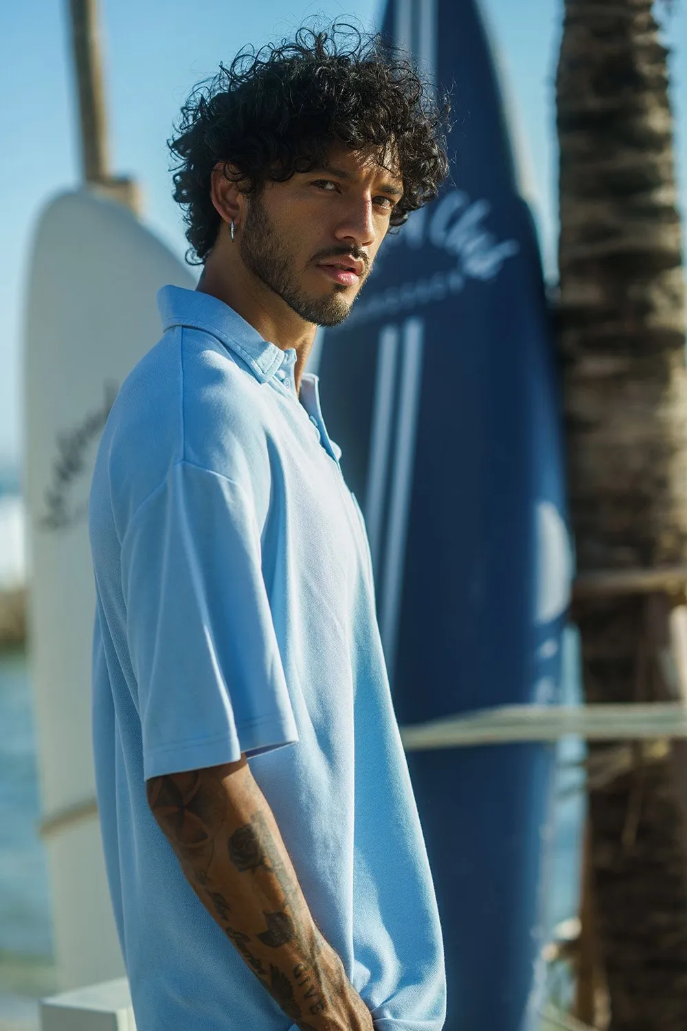 Blue Heavyweight Faded Polo