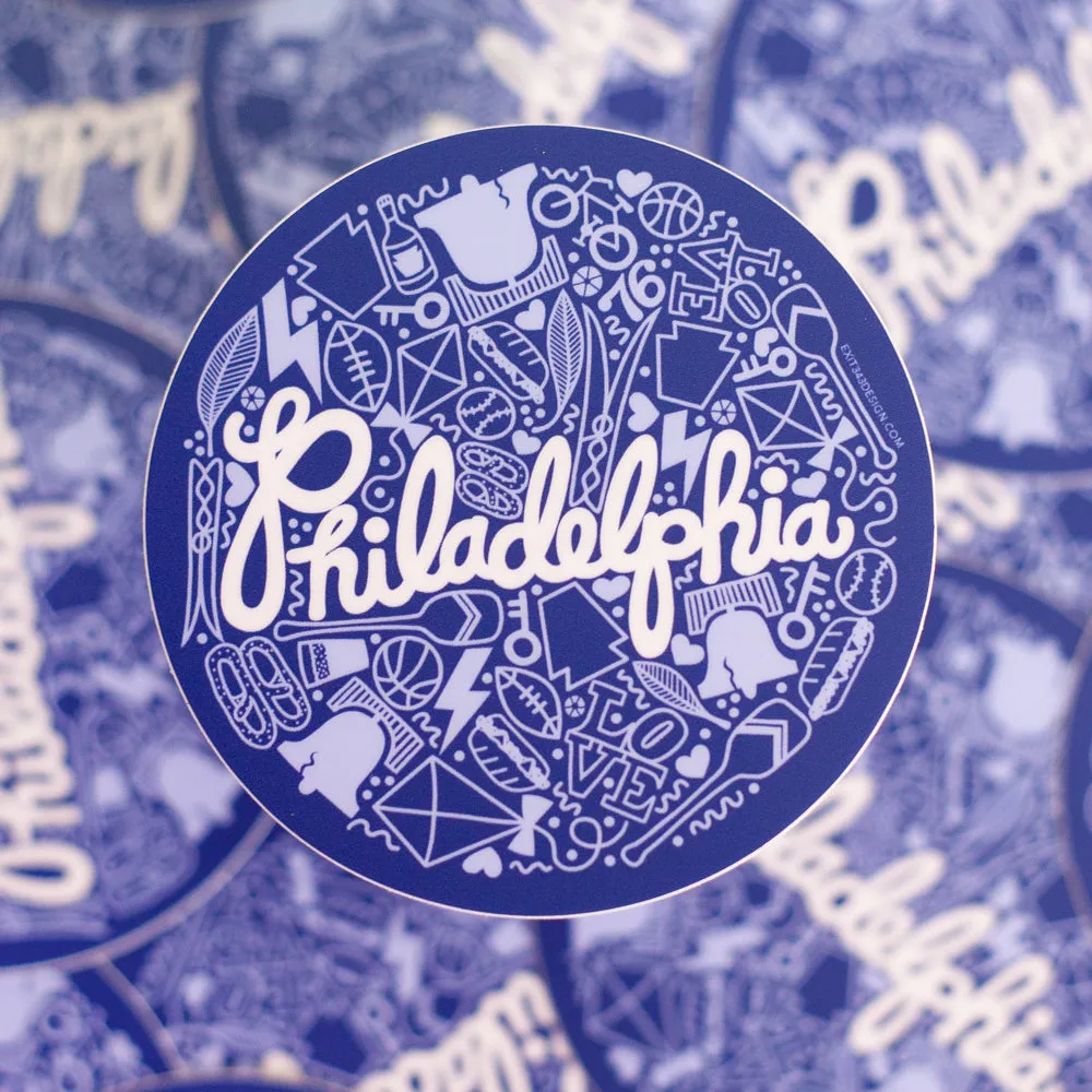 blue Philadelphia sticker, Philly icons vinyl sticker, Philadelphia souvenir, philly vinyl sticker