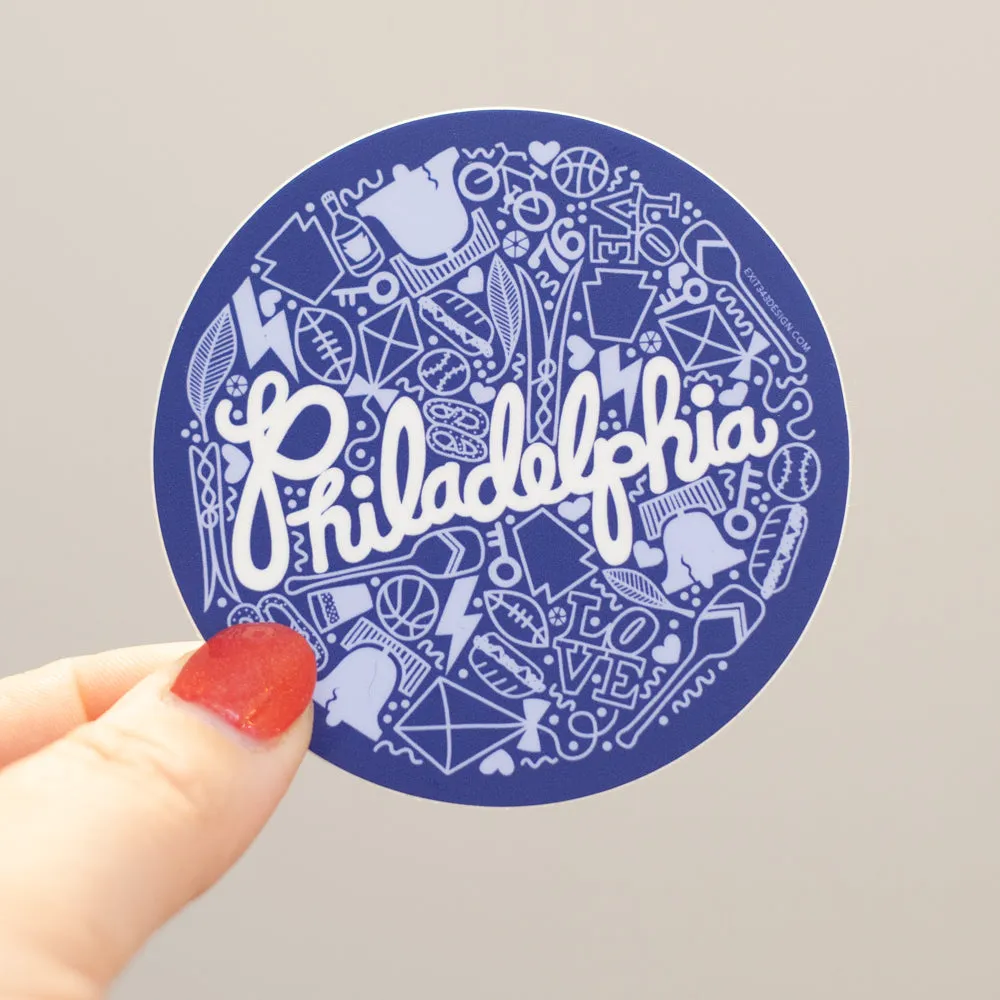 blue Philadelphia sticker, Philly icons vinyl sticker, Philadelphia souvenir, philly vinyl sticker