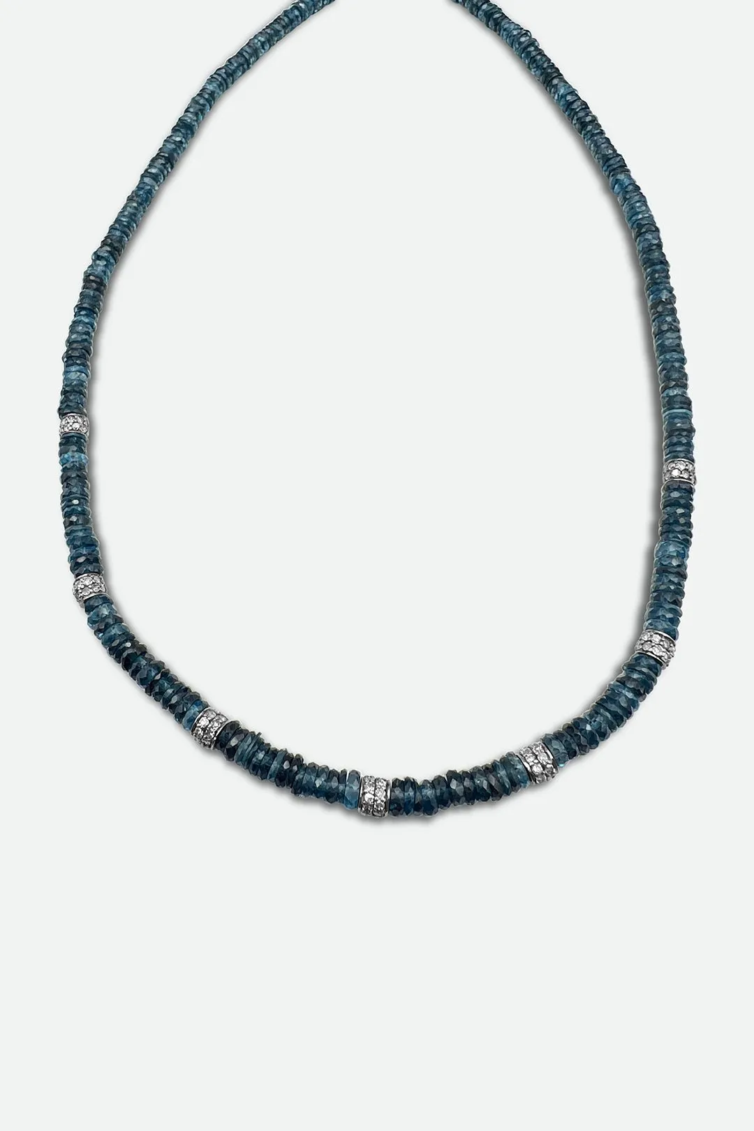 Blue Topaz Heishi Necklace with Diamond Beads