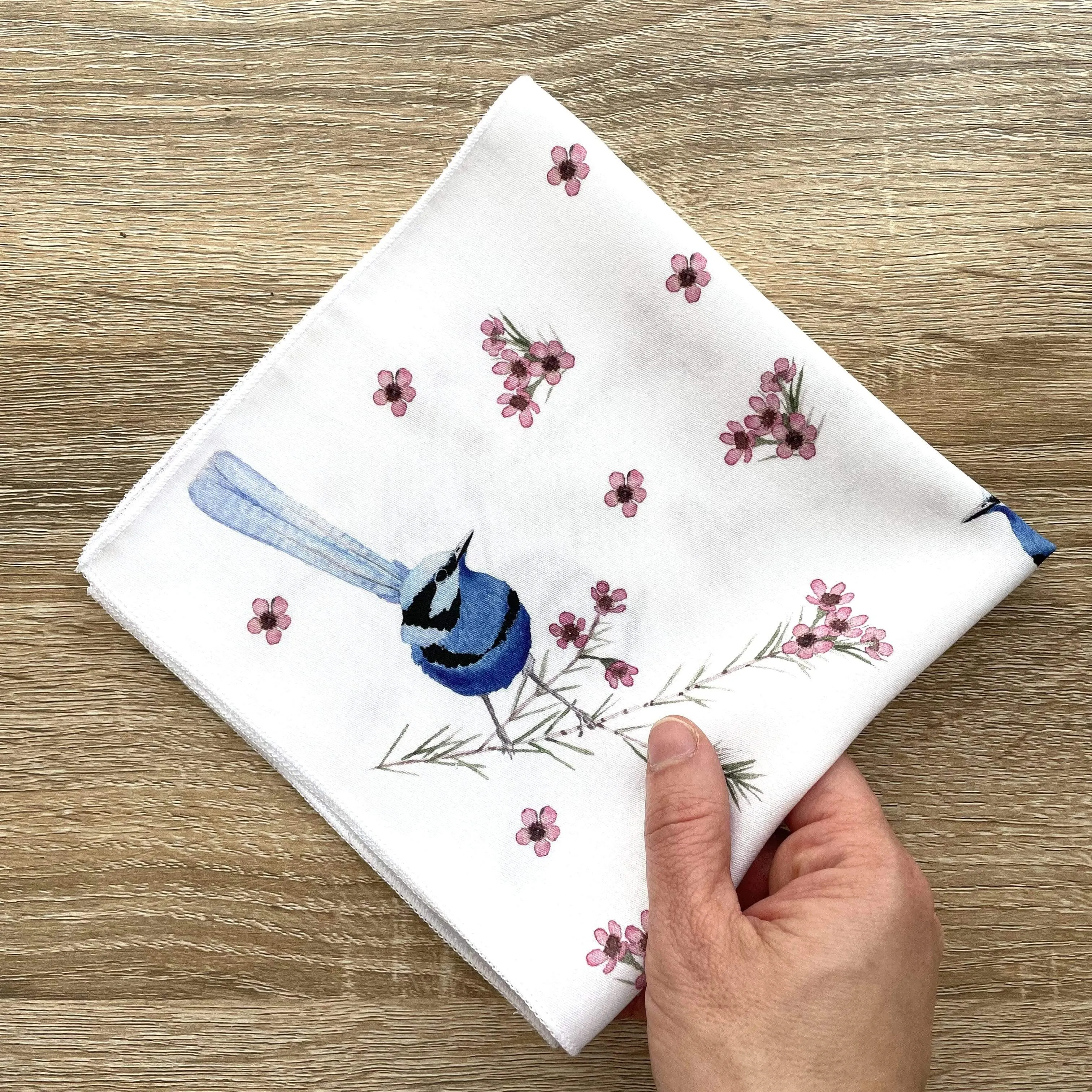 Blue Wren Handkerchief 5 birds