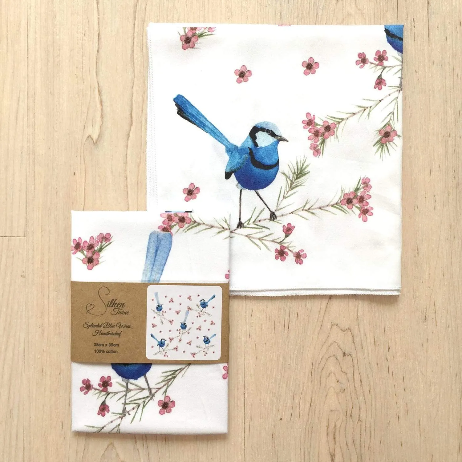 Blue Wren Handkerchief 5 birds