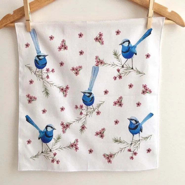 Blue Wren Handkerchief 5 birds