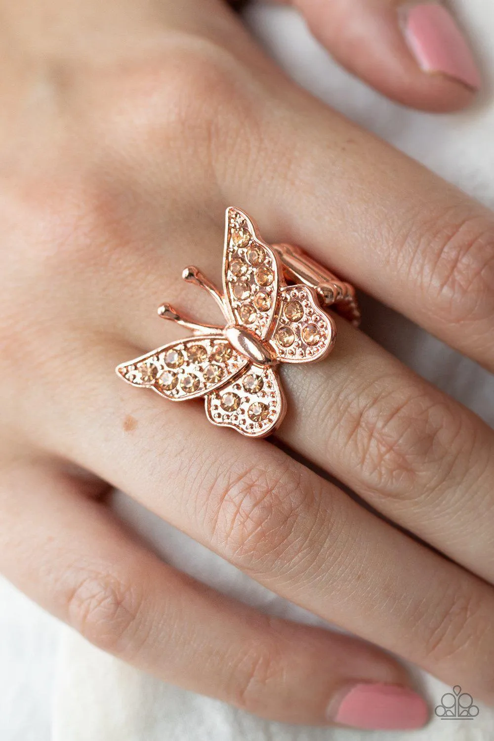 Bona Fide Butterfly Copper Rhinestone Ring - Paparazzi Accessories