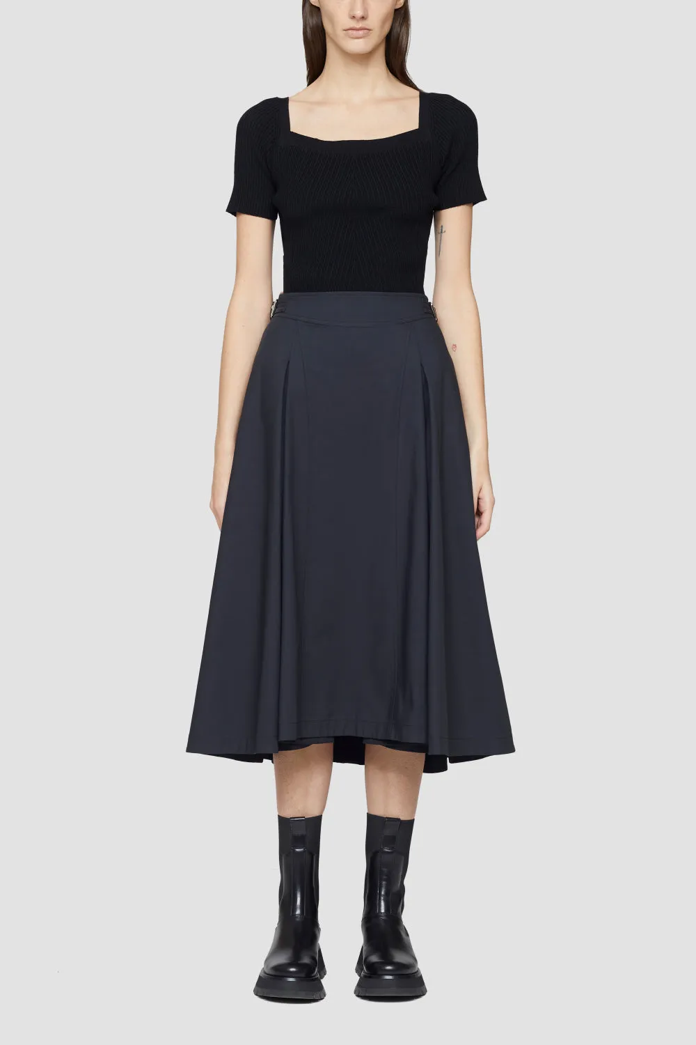 Box-Pleat A-Line Midi Skirt