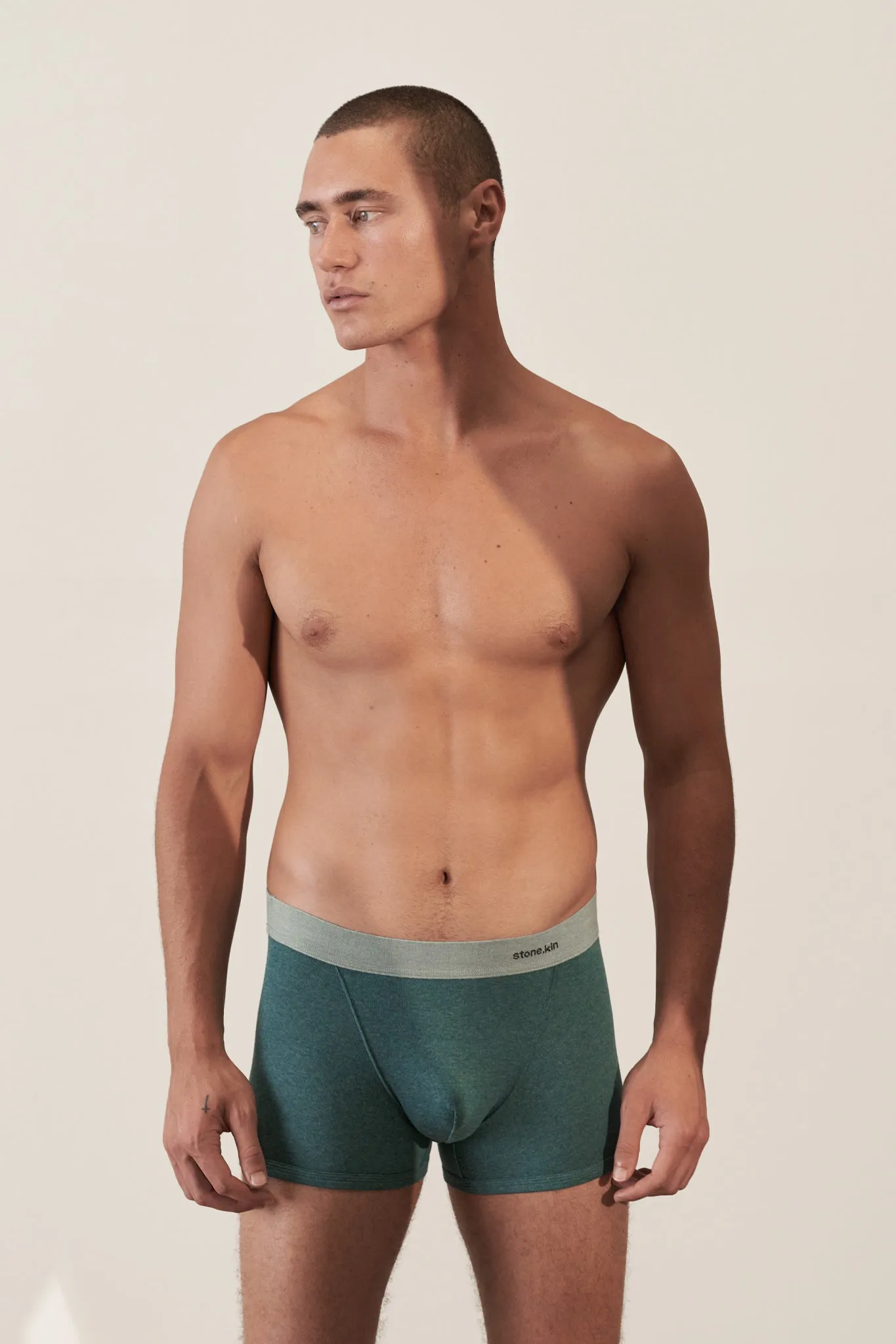 Boxer Brief in Organic Cotton Rib - Teal & Sage