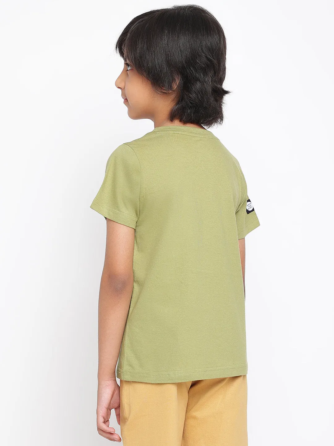 Boys Green Regular Fit Round Neck Cotton T-shirt