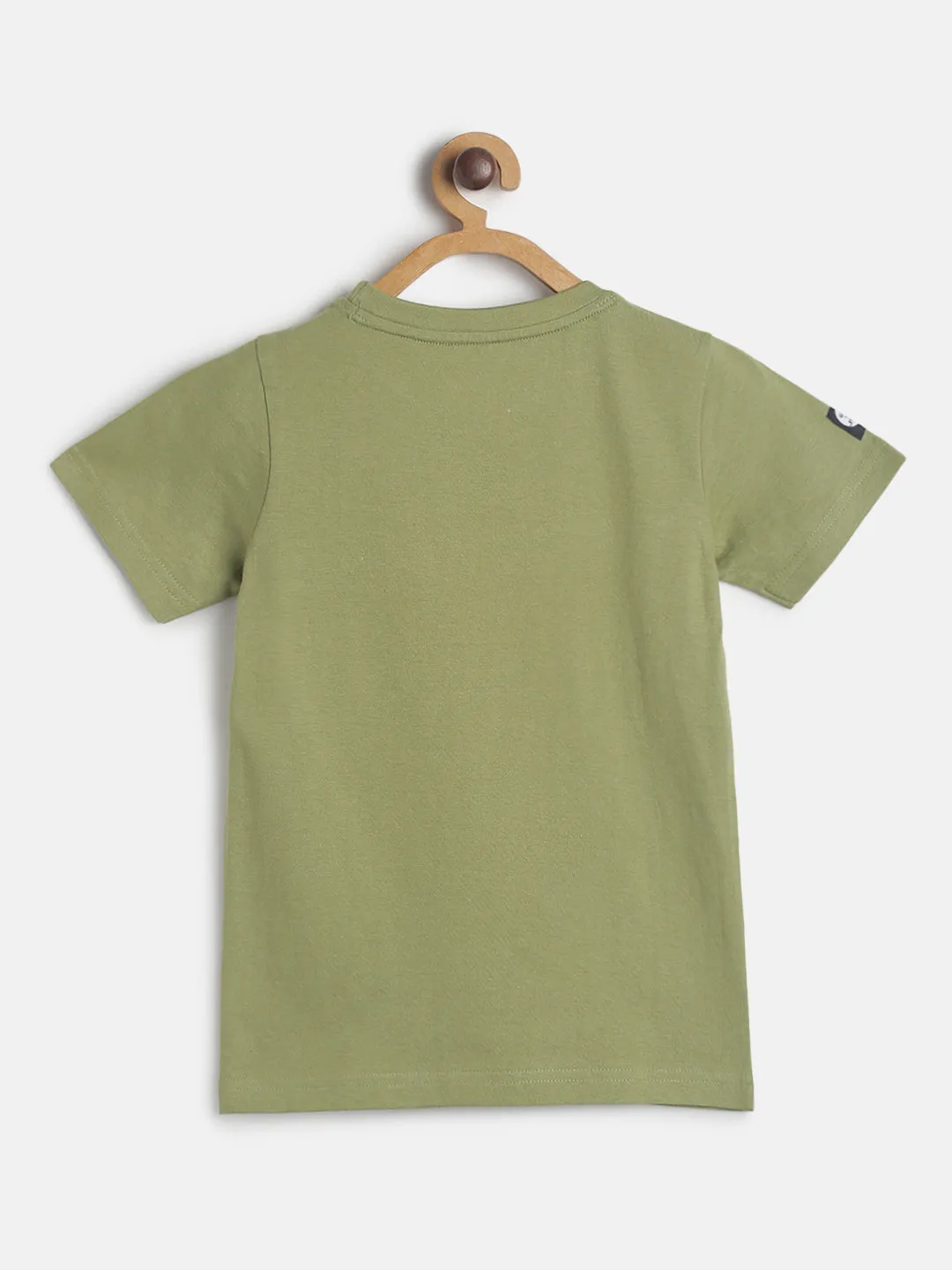 Boys Green Regular Fit Round Neck Cotton T-shirt