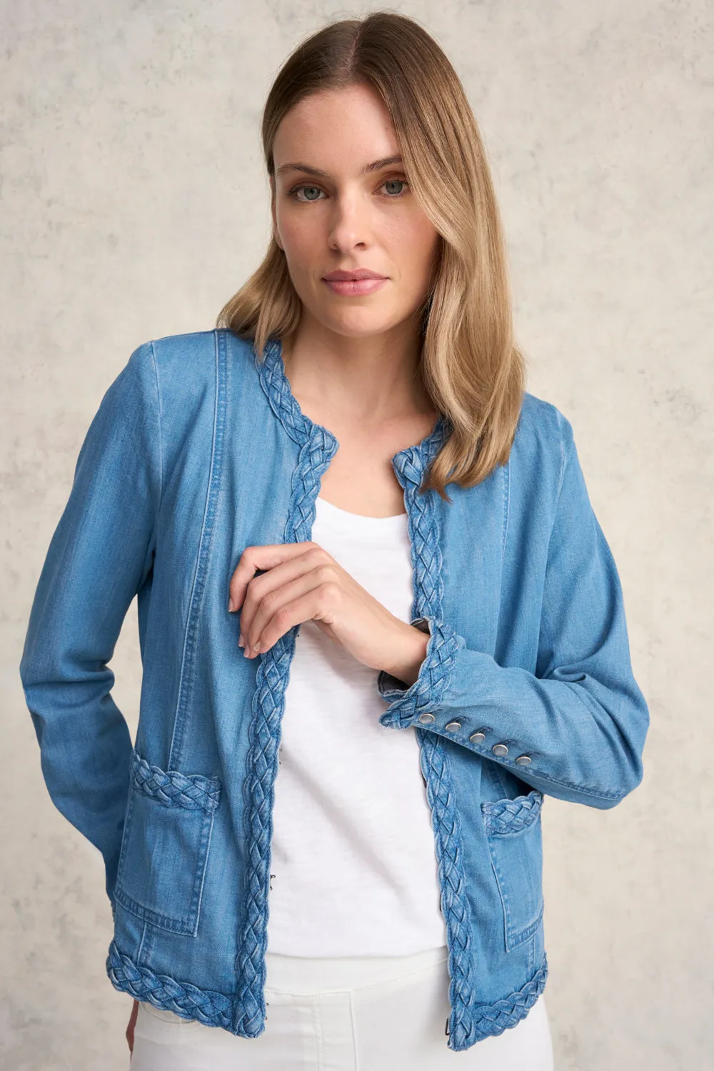 Braid Trim Denim Jacket - Aged Indigo