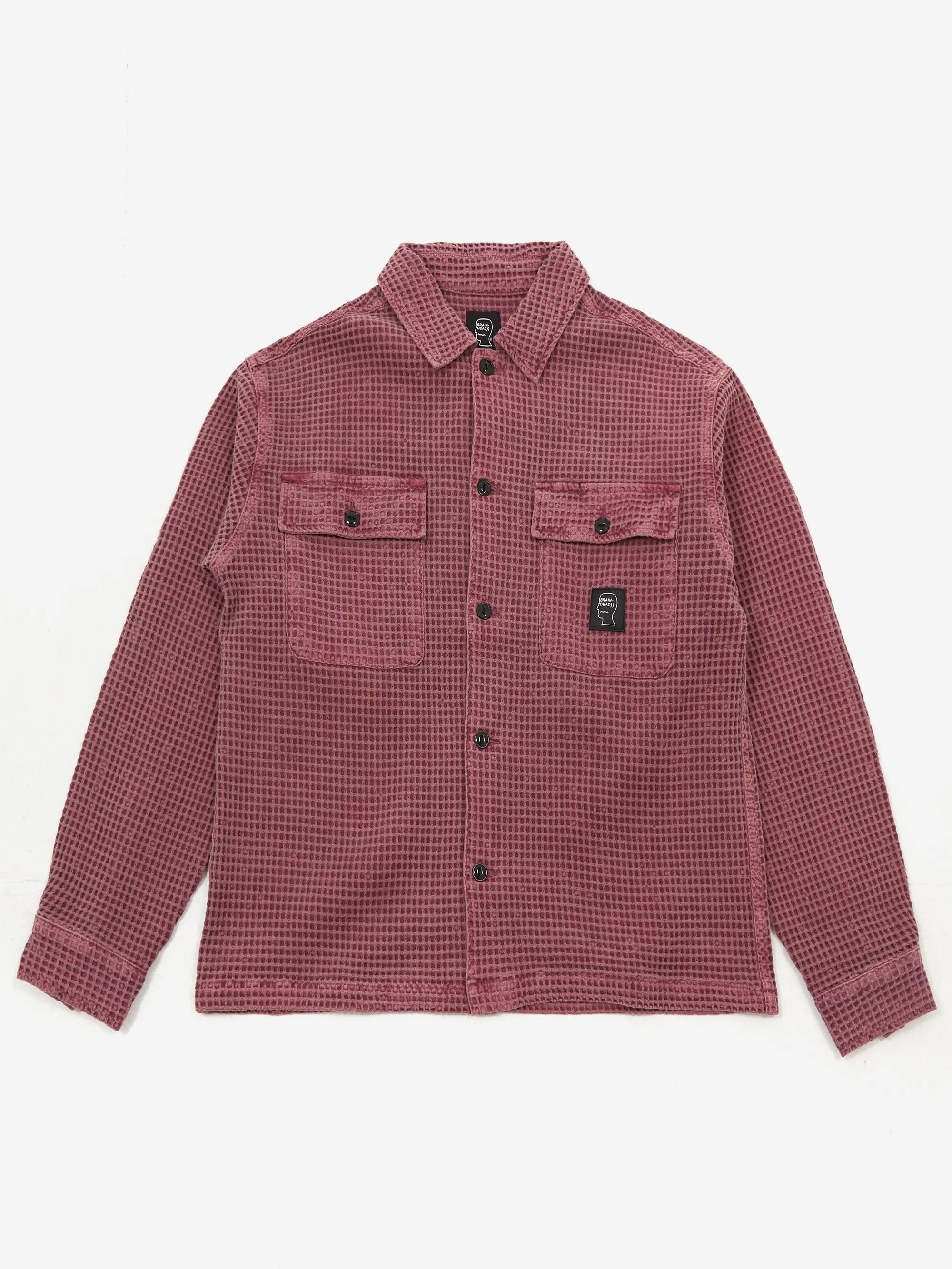 Brain Dead Waffle Button Front Shirt - Raspbery