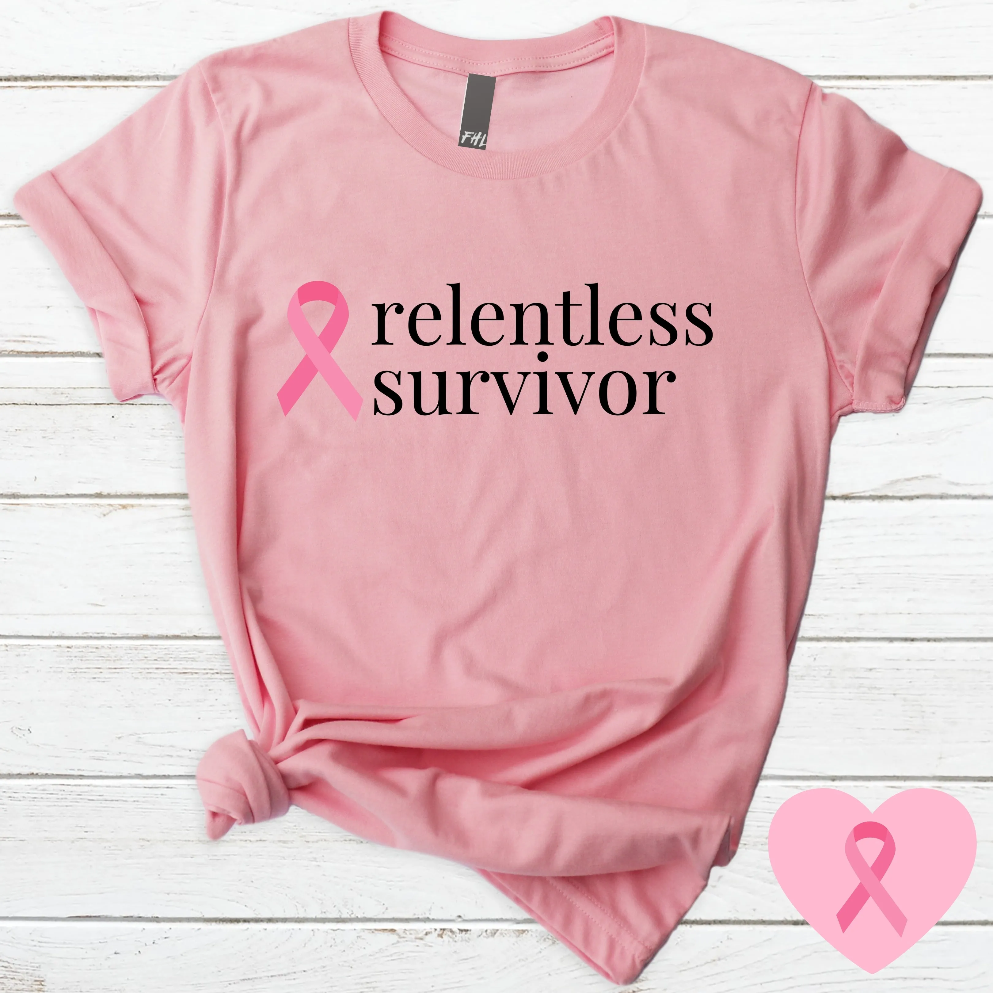 Breast Cancer relentless survivor Ribbon T-Shirt - Light Colors