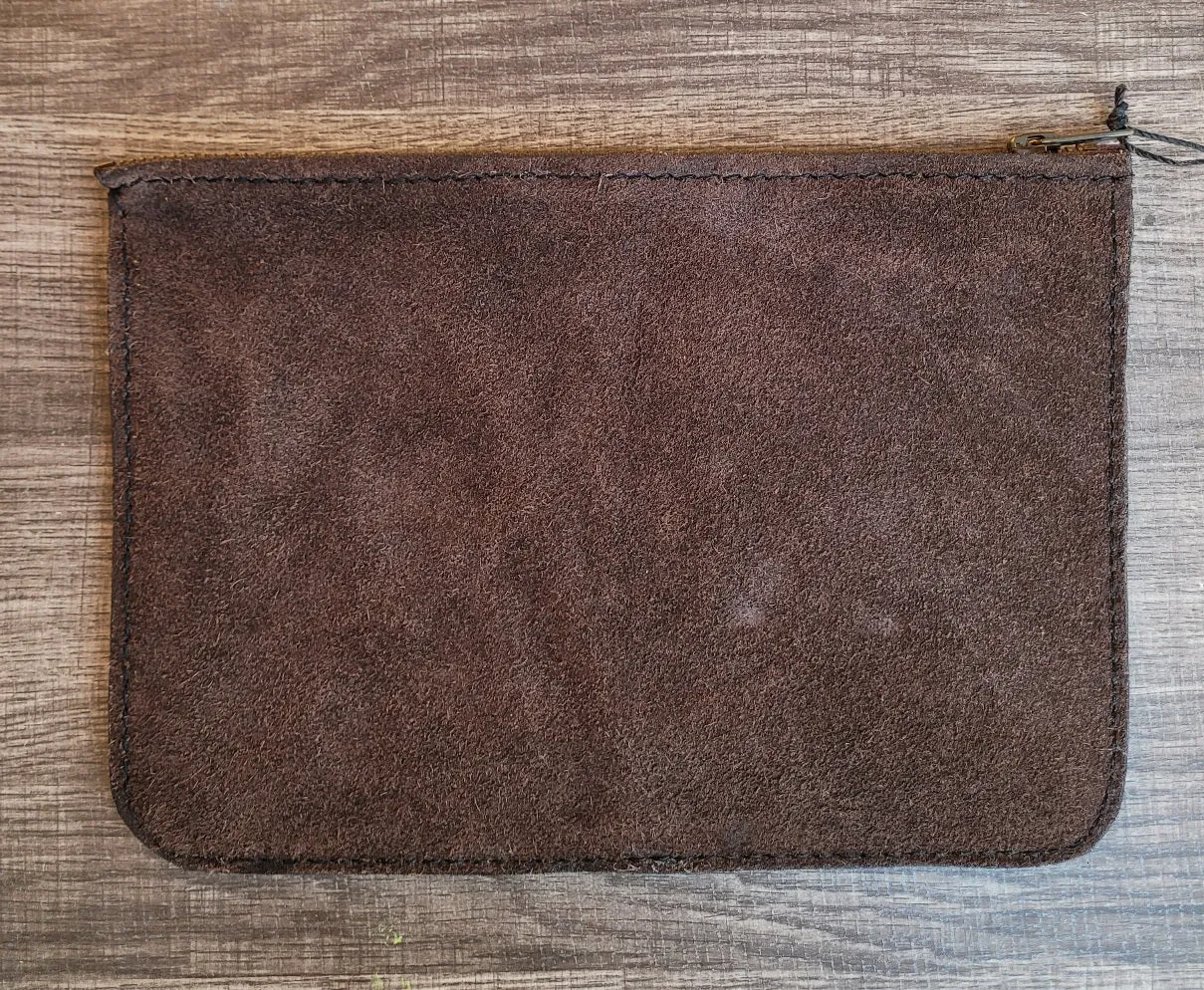 Brown suede clutch purse