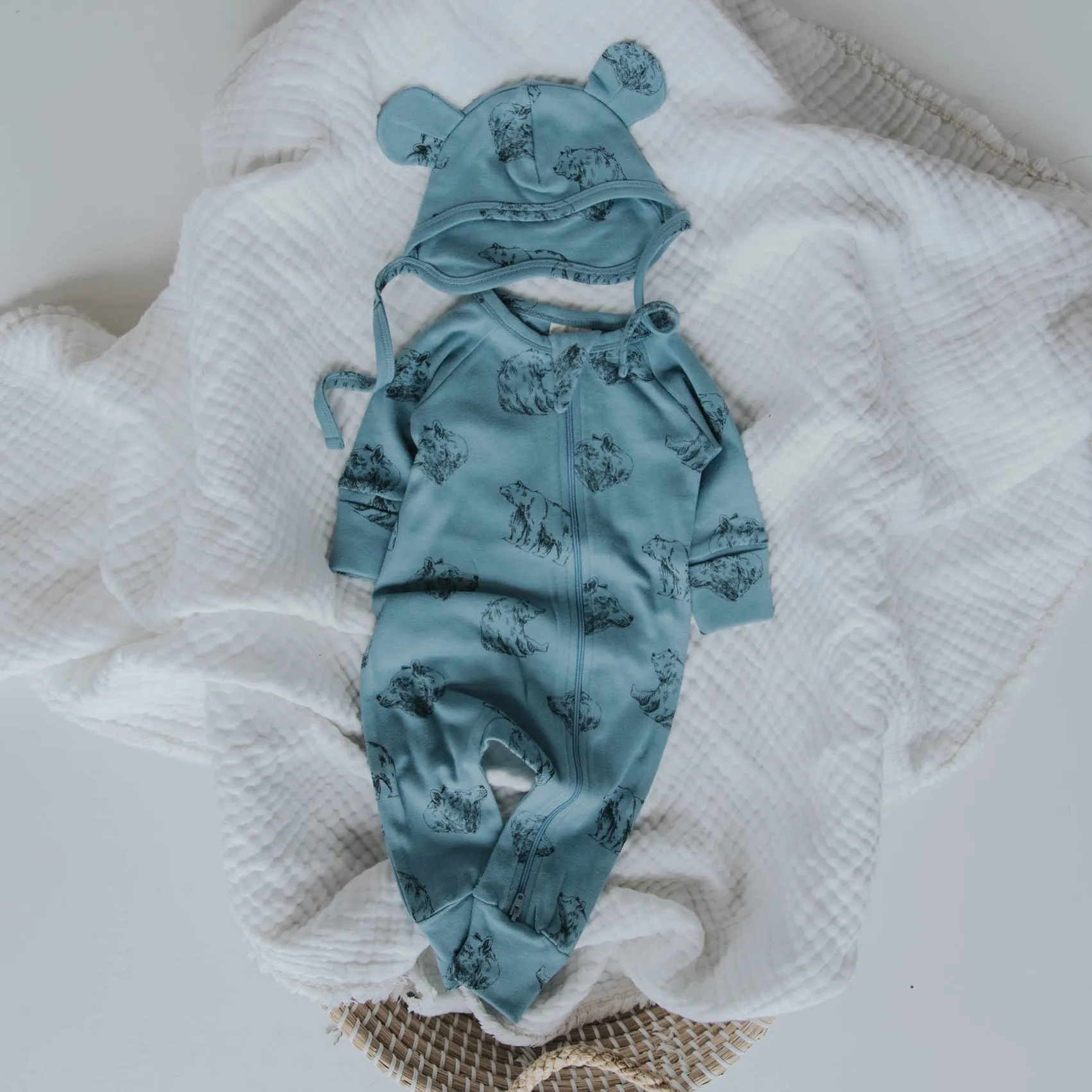 Buck and Baa Organic Cotton Bear Ears Hat - Sky Bear