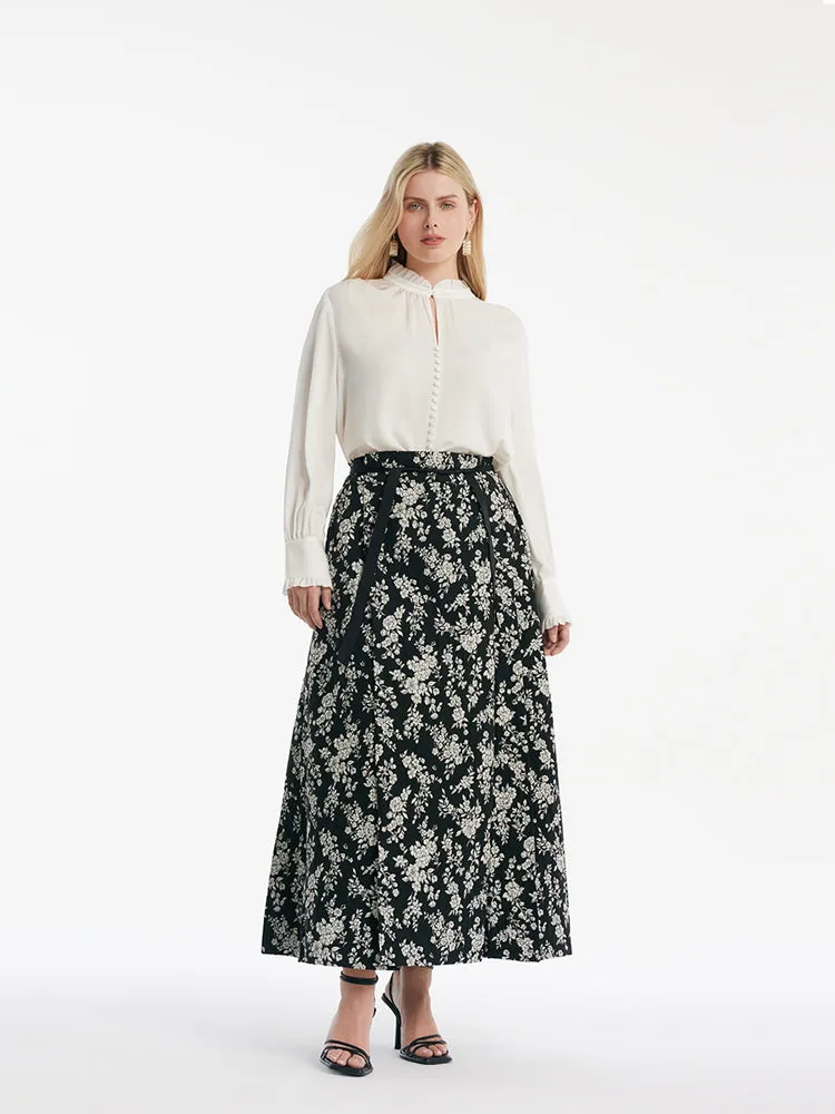 Camellia Jacquard Pleated Women Mamianqun With Bottomed Skirt