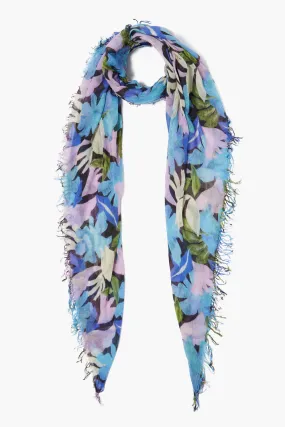 Cashmere and Silk Scarf Pageant Blue Floral Print