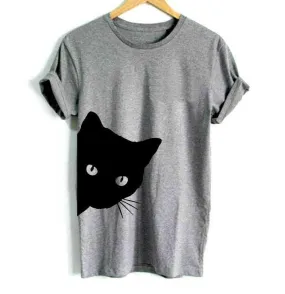 Cat Looking T-Shirt Colors: Gray, Black, White - Sizes: S-3XL