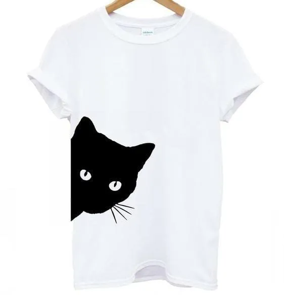 Cat Looking T-Shirt Colors: Gray, Black, White - Sizes: S-3XL