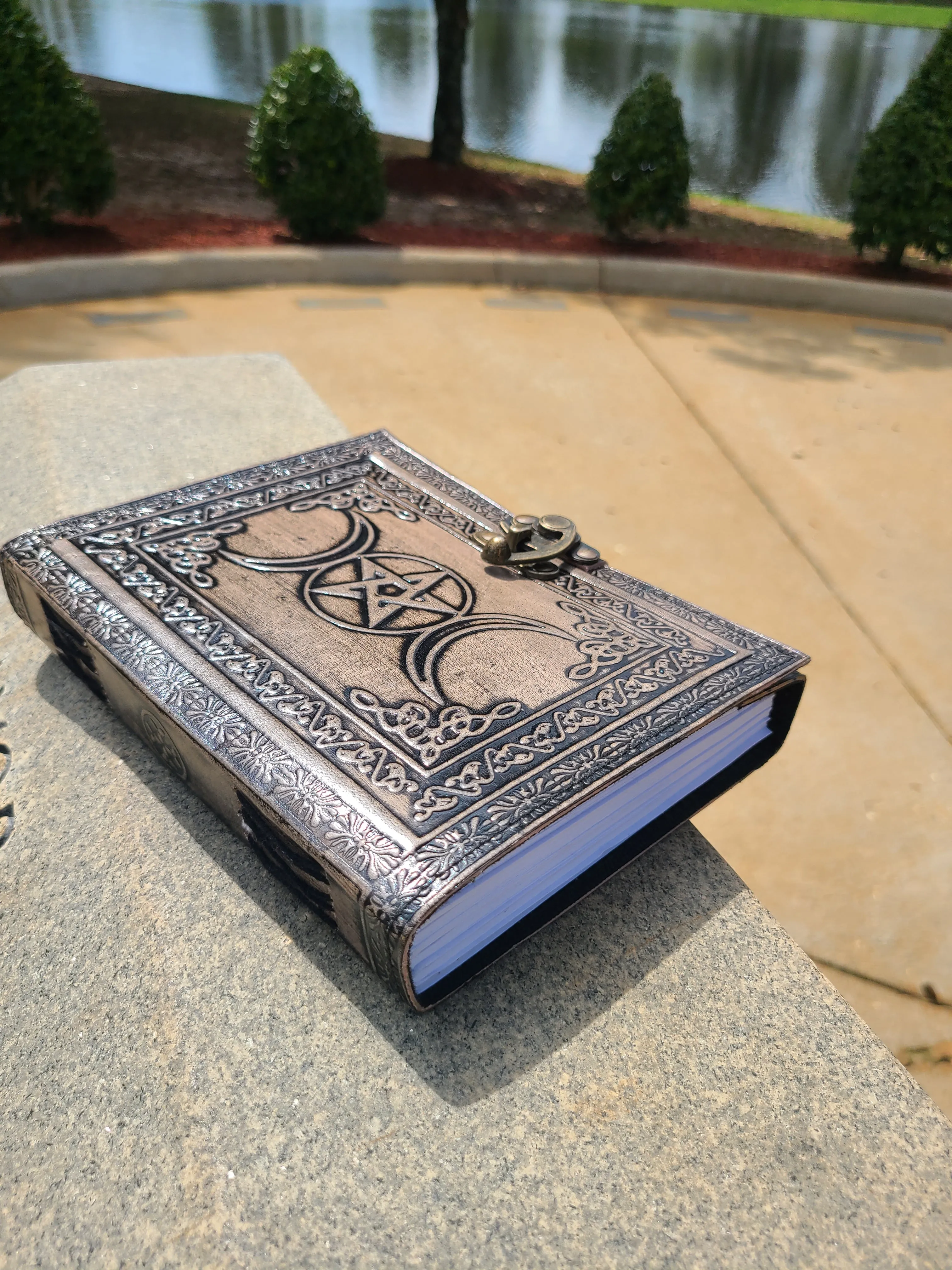 Celtic Triple Moon Goddess Leather Writing Journal