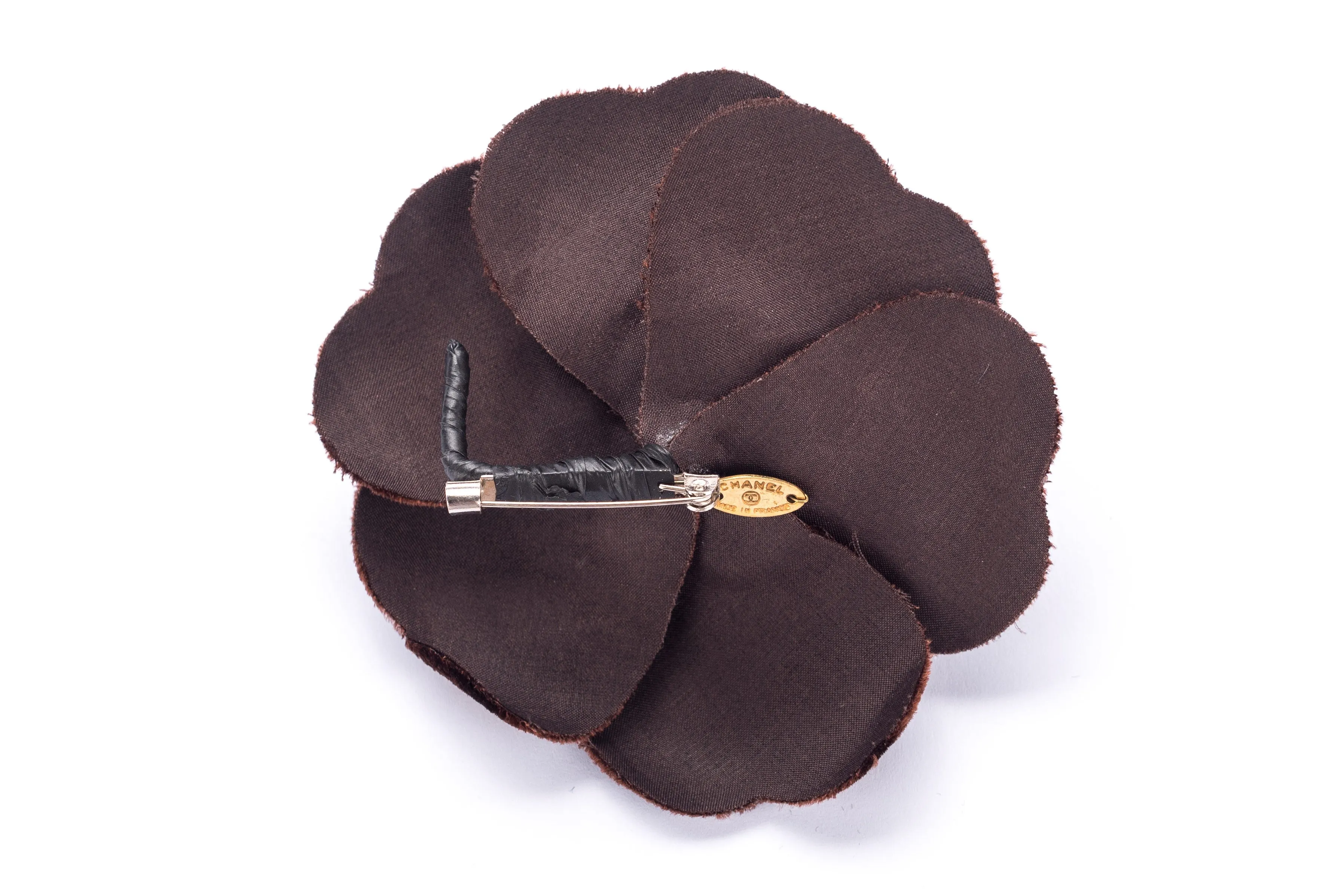 Chanel Camellia Brooch Brown Color Velvet, with Box