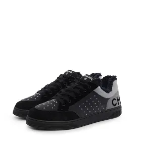 Chanel Charcoal Mixed Fibers Logo Sneakers 40