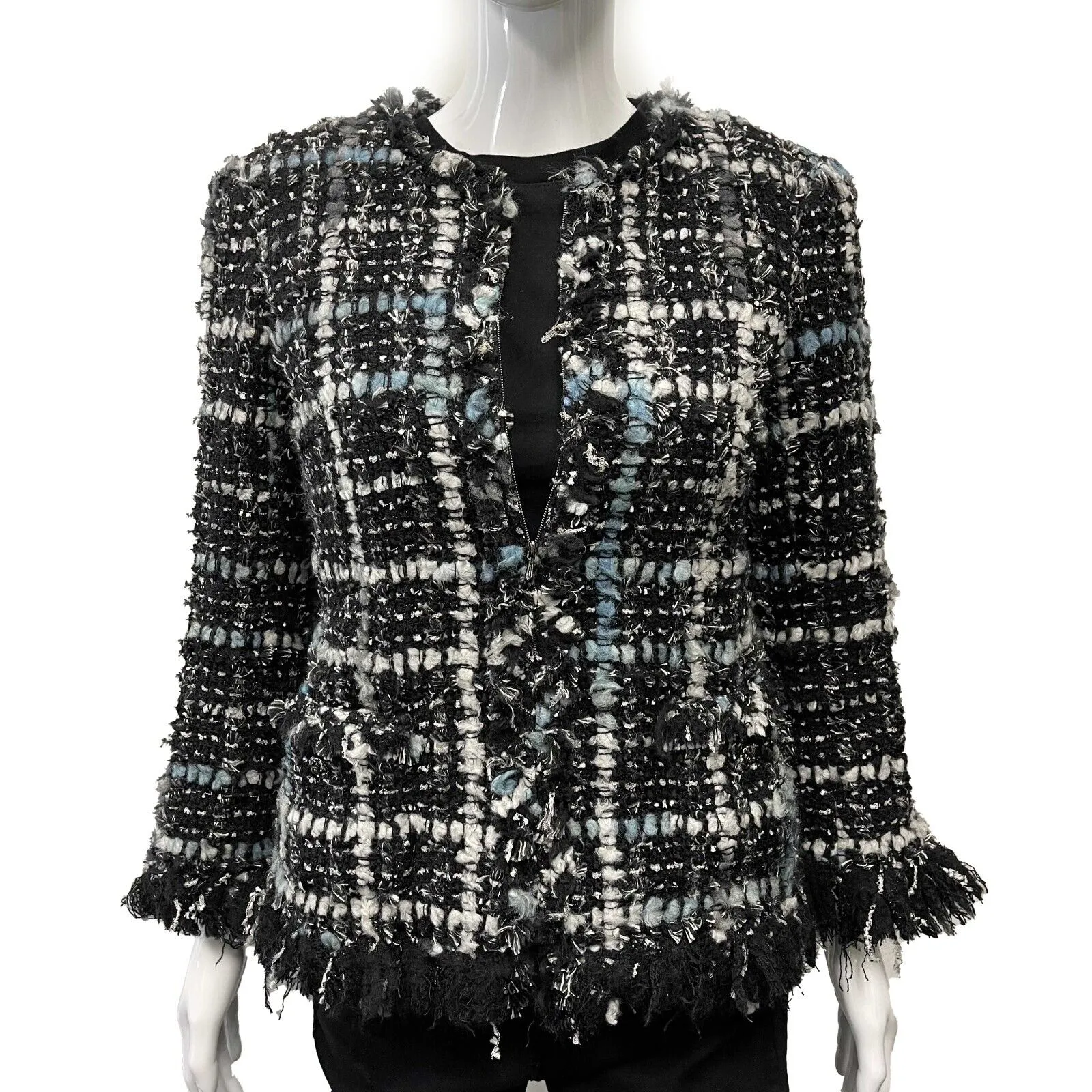 CHANEL - Vintage Frayed Tweed Collarless Blazer - CC Buttons 40 US 8