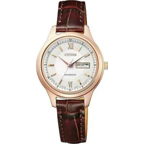 CITIZEN COLLECTION AUTOMATIC MECHANICAL BROWN LEATHER STRAP LADIES WATCH PD7152-08A