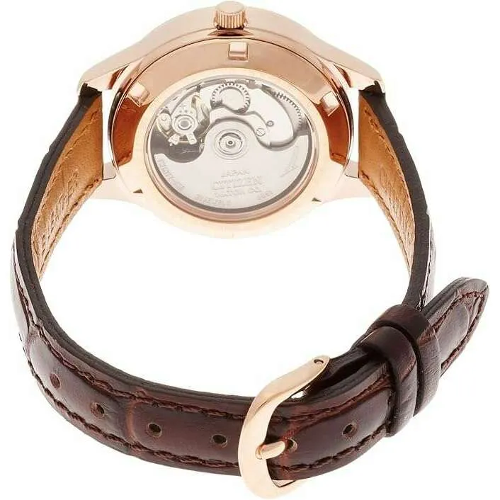 CITIZEN COLLECTION AUTOMATIC MECHANICAL BROWN LEATHER STRAP LADIES WATCH PD7152-08A