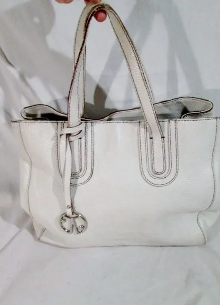 COCHINELLE Pebbled Leather Tote Handbag Satchel Purse WHITE Stitch CARRYALL