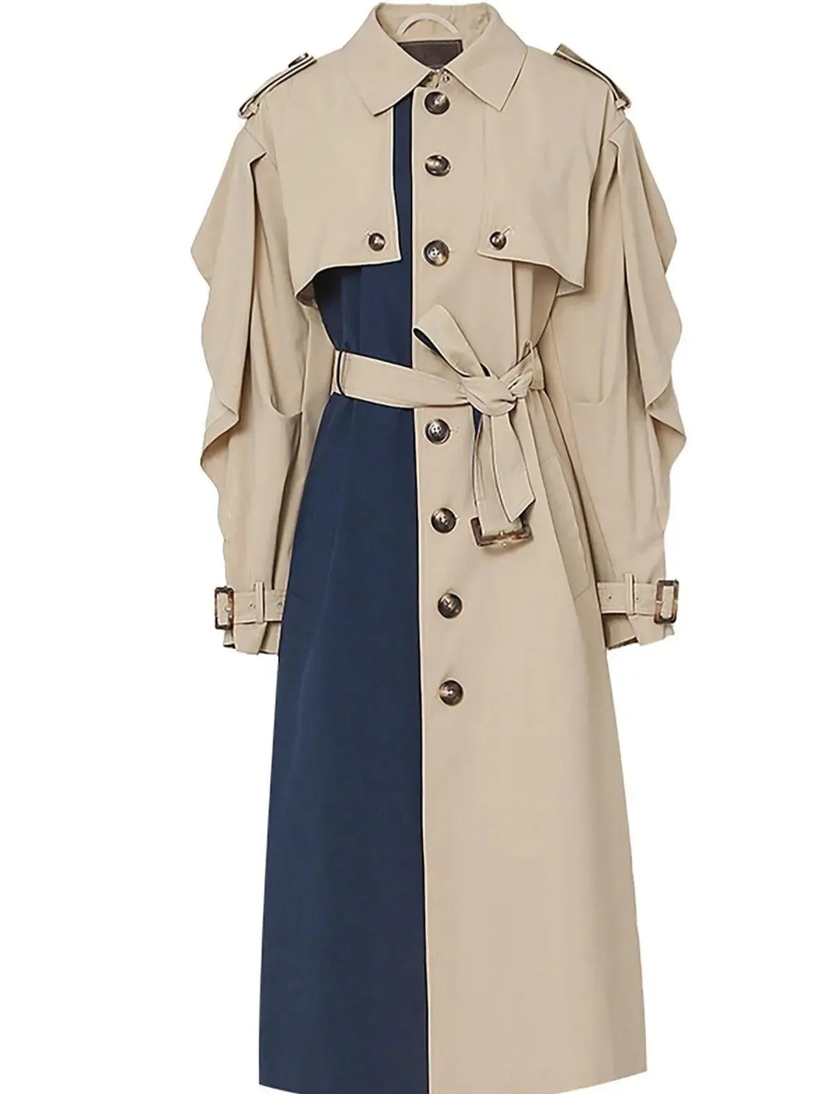 Colorblock Single Breasted Light Trench Coat