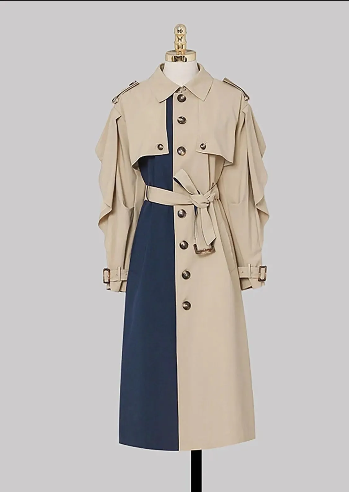 Colorblock Single Breasted Light Trench Coat