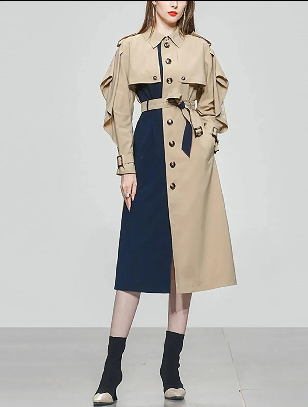 Colorblock Single Breasted Light Trench Coat